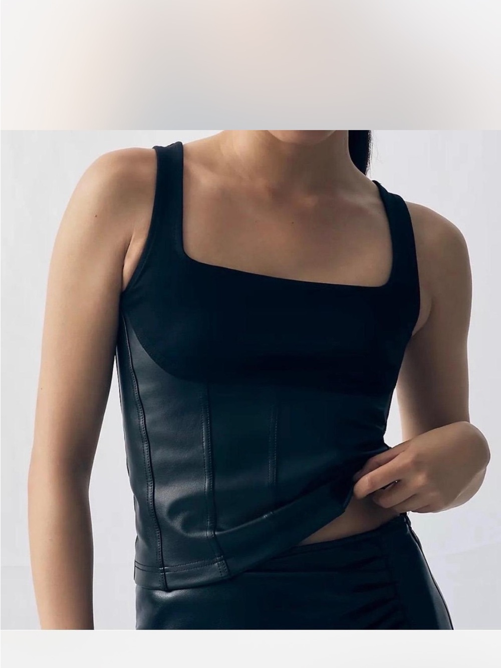 NWOT Maeve faux leather black corset top med